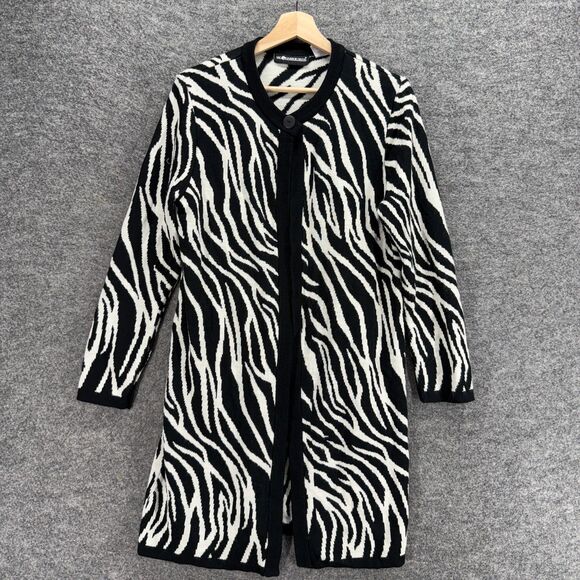 Sag Harbor Cardigan Women M Medium Black Animal Print One Button Long Sleeve - Picture 1 of 6